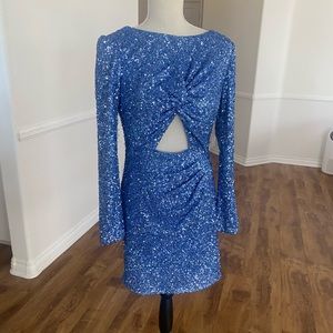 Blue sequence mini dress.